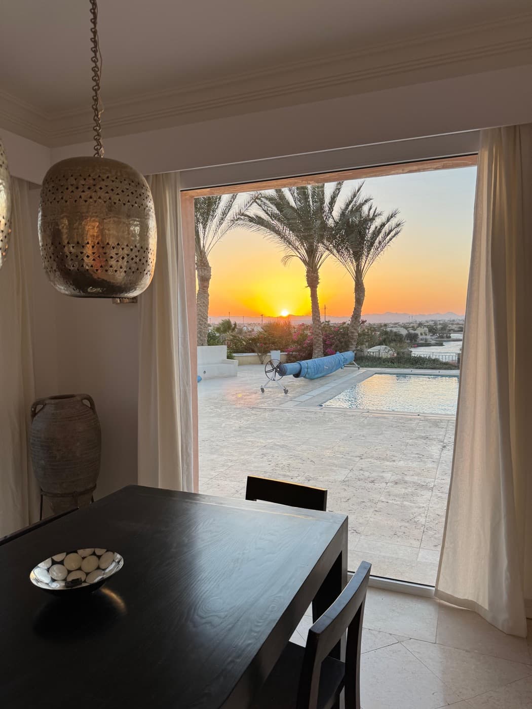 The dining table facing the sunset